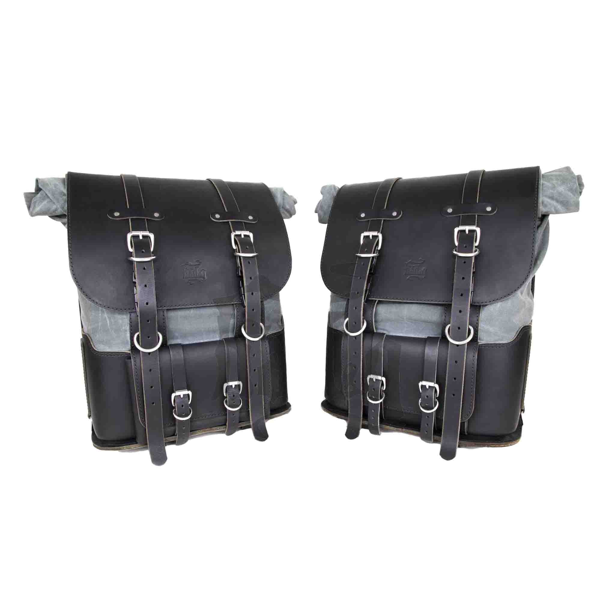 Upgrade your ride with the URB10 Rolltop Saddlebags. Unique design enables quick conversion from saddlebag to backpack. Hand crafted in USA with premium veg tan water buffalo leather, waxed canvas and stainless steel hardware. Durable and stylish, they are the perfect fit for your motorcycle.