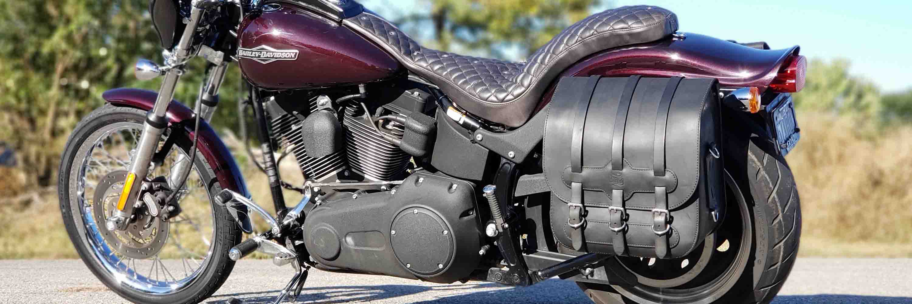 Discover our premium collection of heavy duty steer hide leather saddlebags crafted for durability and style. Perfectly designed to fit all motorcycle brands including Harley-Davidson®, Indian, Triumph, Honda, Yamaha, Kawasaki, Suzuki and other brands.