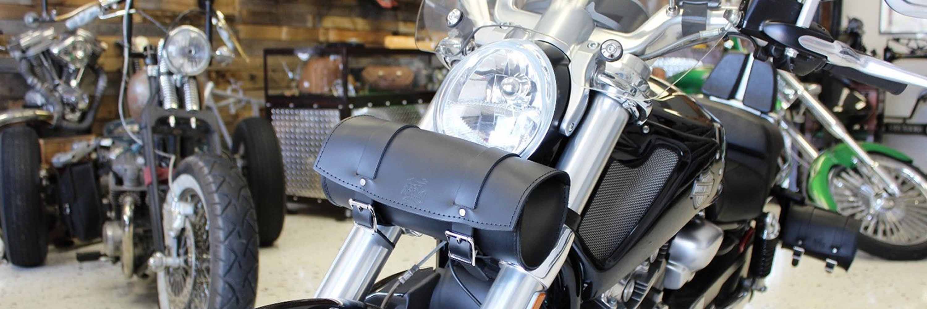Discover our premium collection of heavy duty steer hide leather saddlebags crafted for durability and style. Perfectly designed to fit all motorcycle brands including Harley-Davidson®, Indian, Triumph, Honda, Yamaha, Kawasaki, Suzuki and other brands.