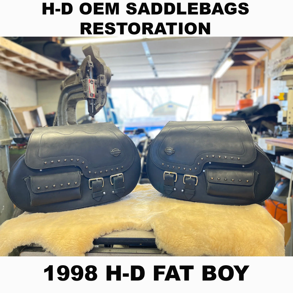 Before and After comparison of Harley Fat Boy saddlebag restoration