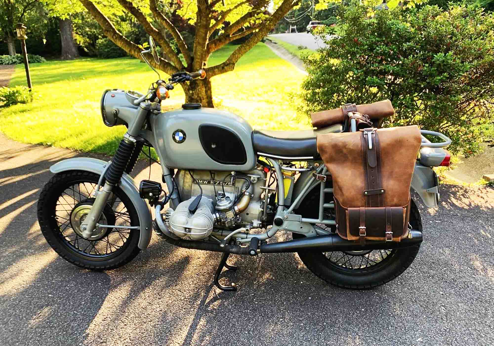 BMW R75/5 Rolltop Backpack Saddlebags Buffalo Veg Tan Leather BAD&G CUSTOMS