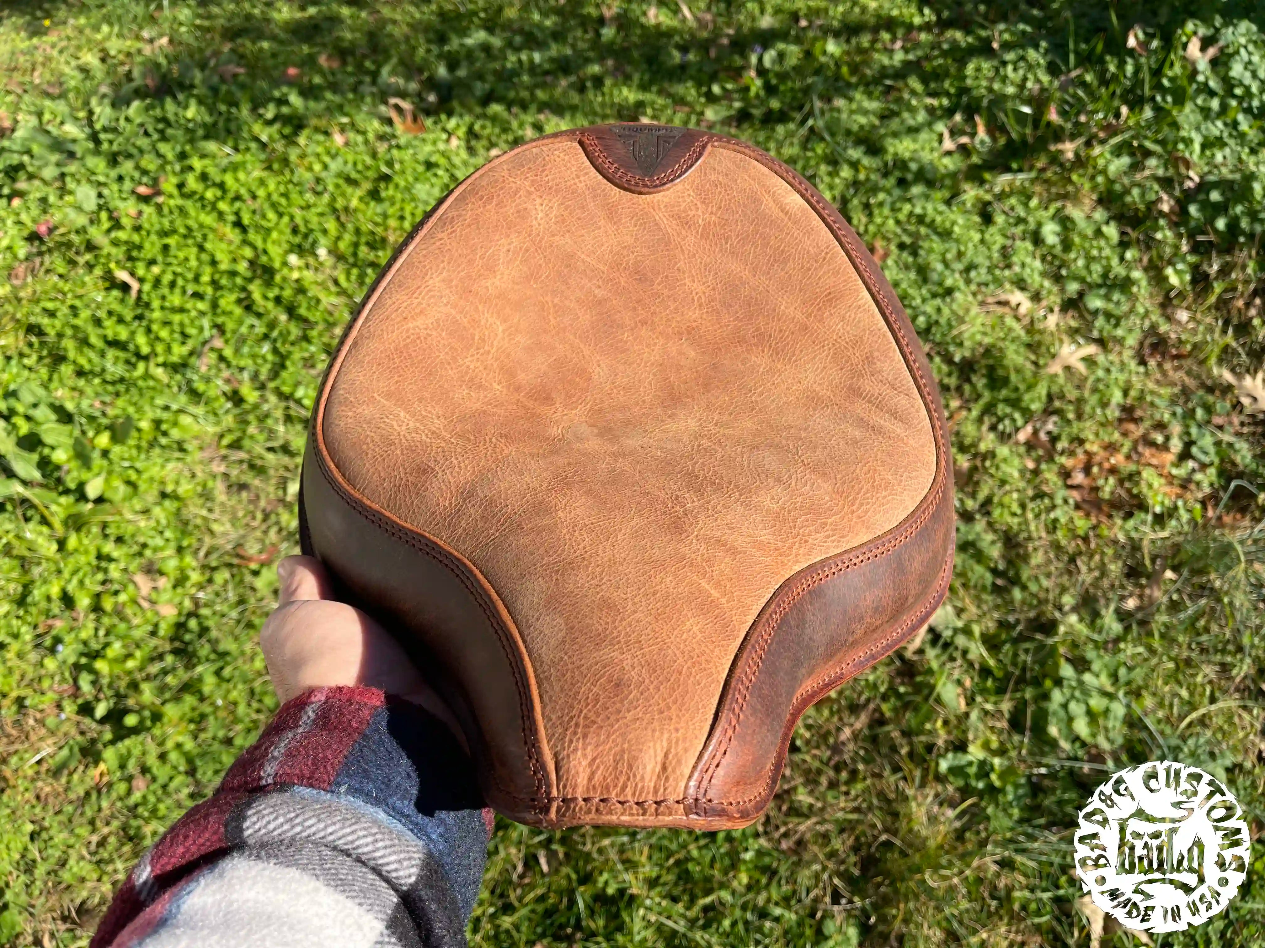 CUSTOM SERVICE: Triumph Bobber Seat Re-Upholstery Buffalo Leather (Match Your Saddlebags)