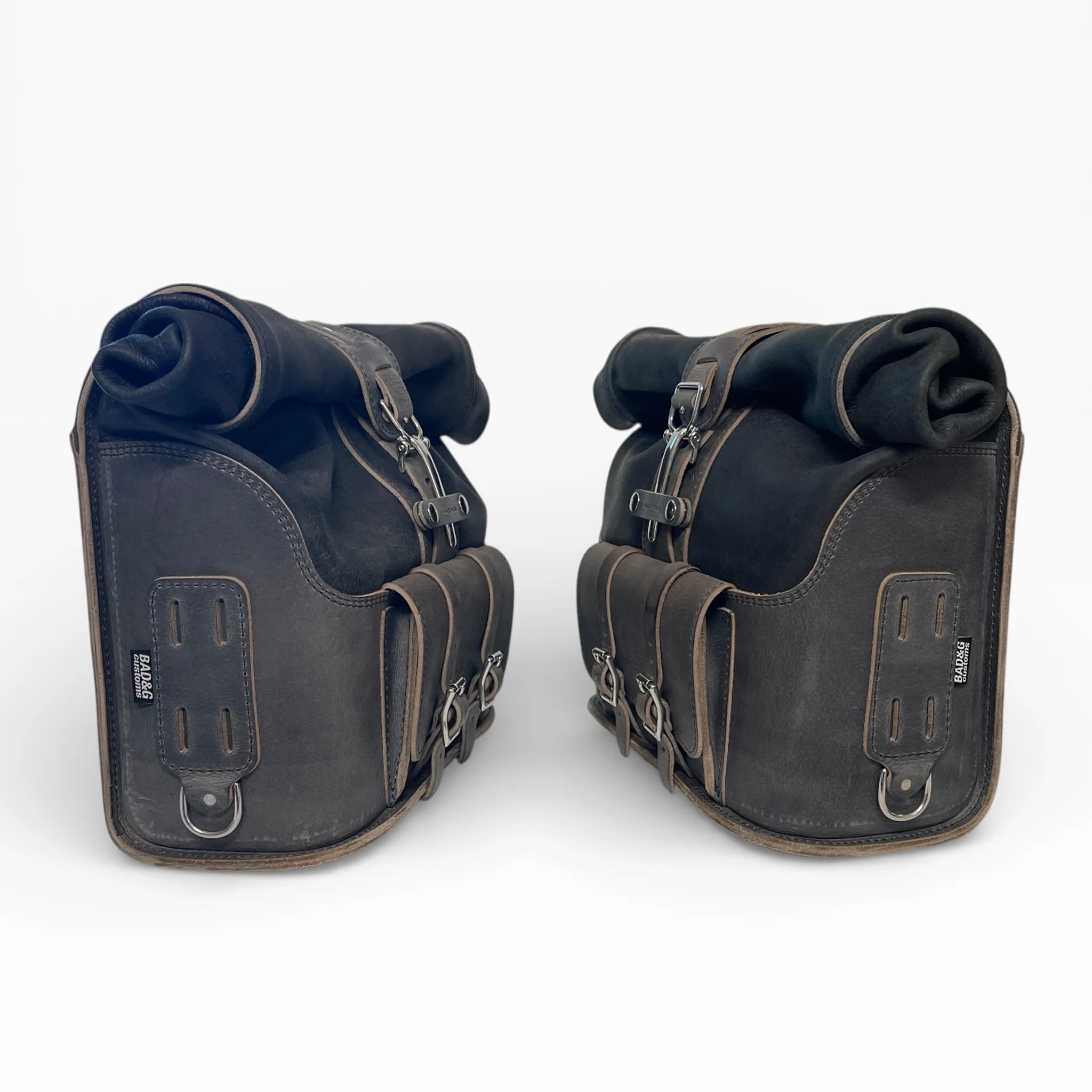Universal Leather Rolltop Panniers / Saddlebags - TBP02 (Pair)